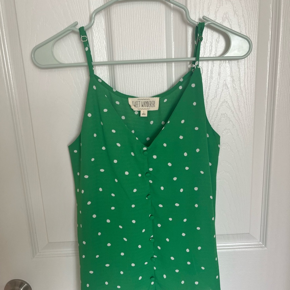 Green Polka Dot Spaghetti Strap Top Size Small